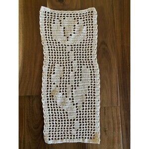 Vintage Handmade Crochet Ecru Tulip Filet Doily 100% Cotton 18” * 8”